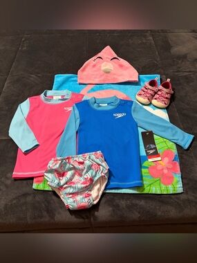 Girls Pink Flamingo Swim Bundle - 24 months. Keen sandals - 5